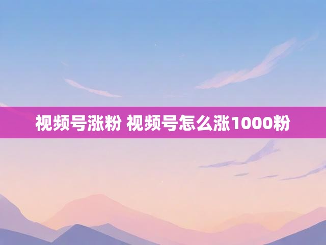 视频号涨粉 视频号怎么涨1000粉